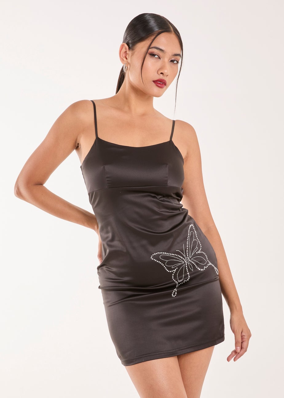 Pink Vanilla Black Rhinestone Butterfly Mini Dress