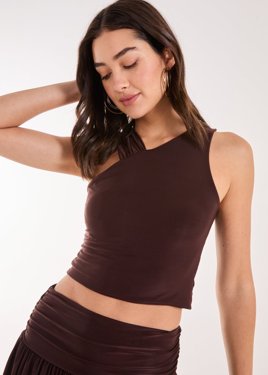Pink Vanilla Chocolate Asymmetric Strap Crop Top