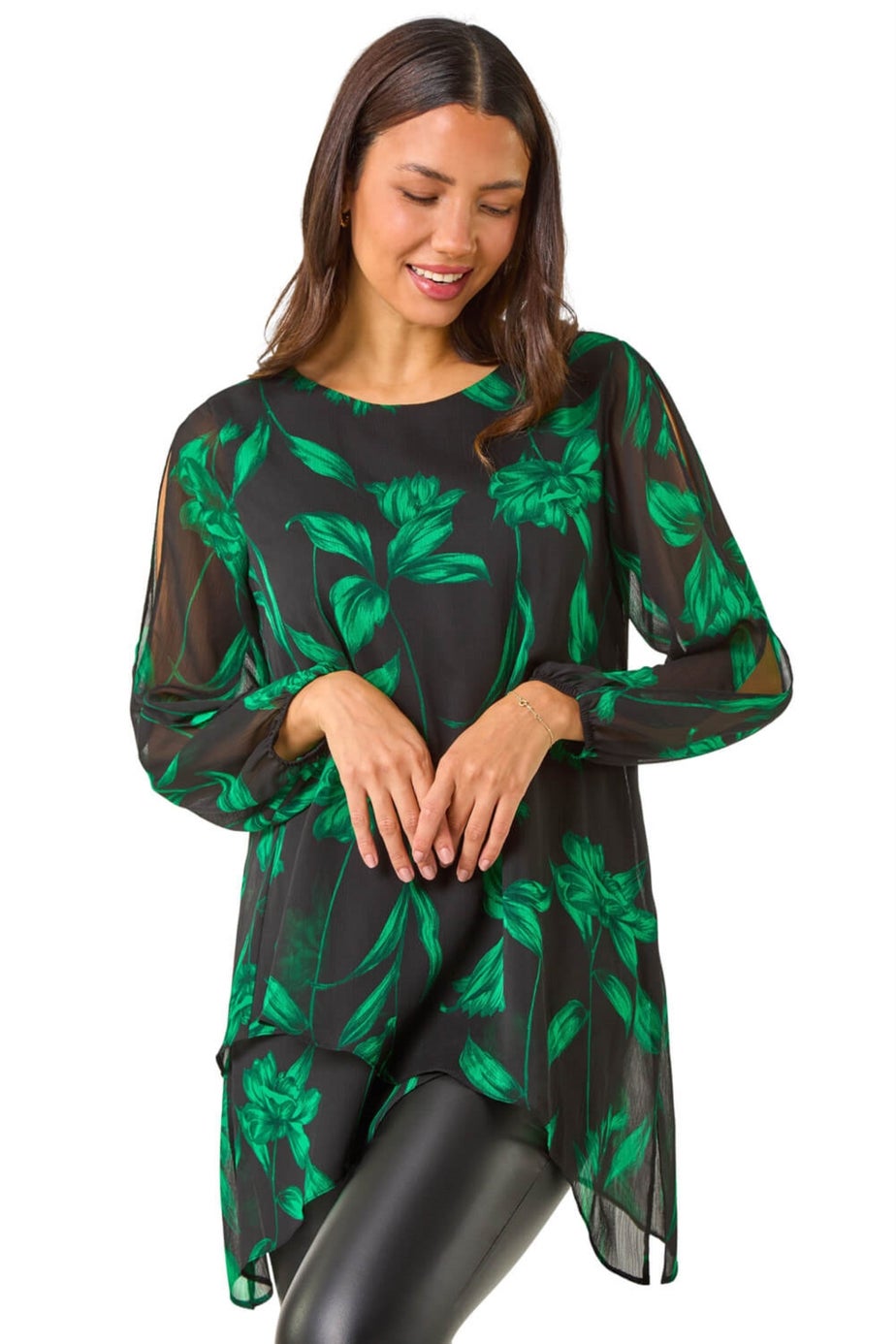 Roman Green Floral Layer Tunic