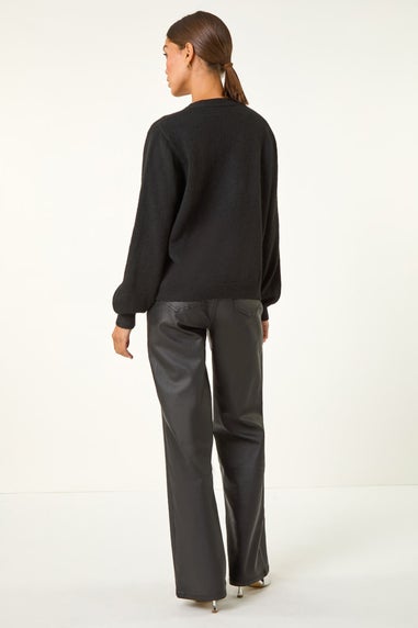 Roman Black Bow Embelished Knit Cardigan