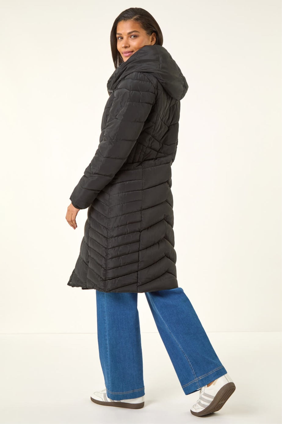 Roman Black Hooded Quilted Coat