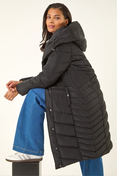 Roman Black Hooded Quilted Coat