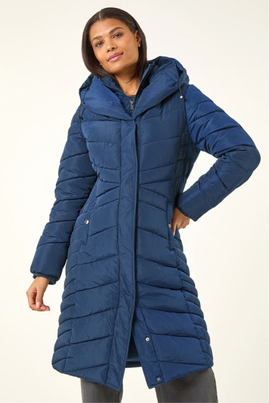 Roman Midnight Blue Hooded Quilted Coat