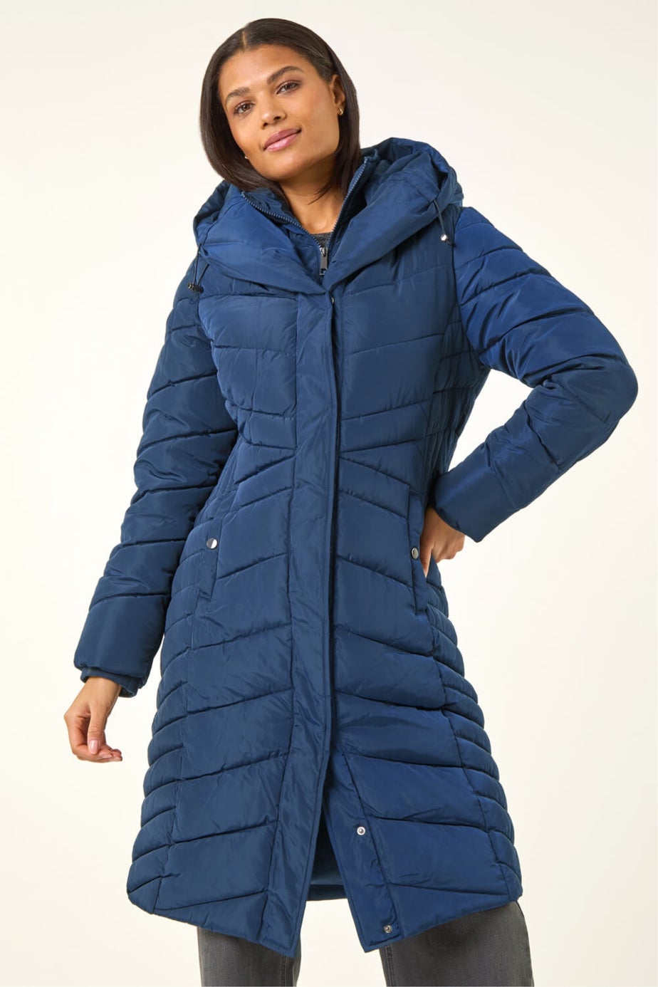 Roman Midnight Blue Hooded Quilted Coat