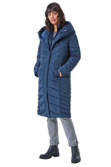 Roman Midnight Blue Hooded Quilted Coat