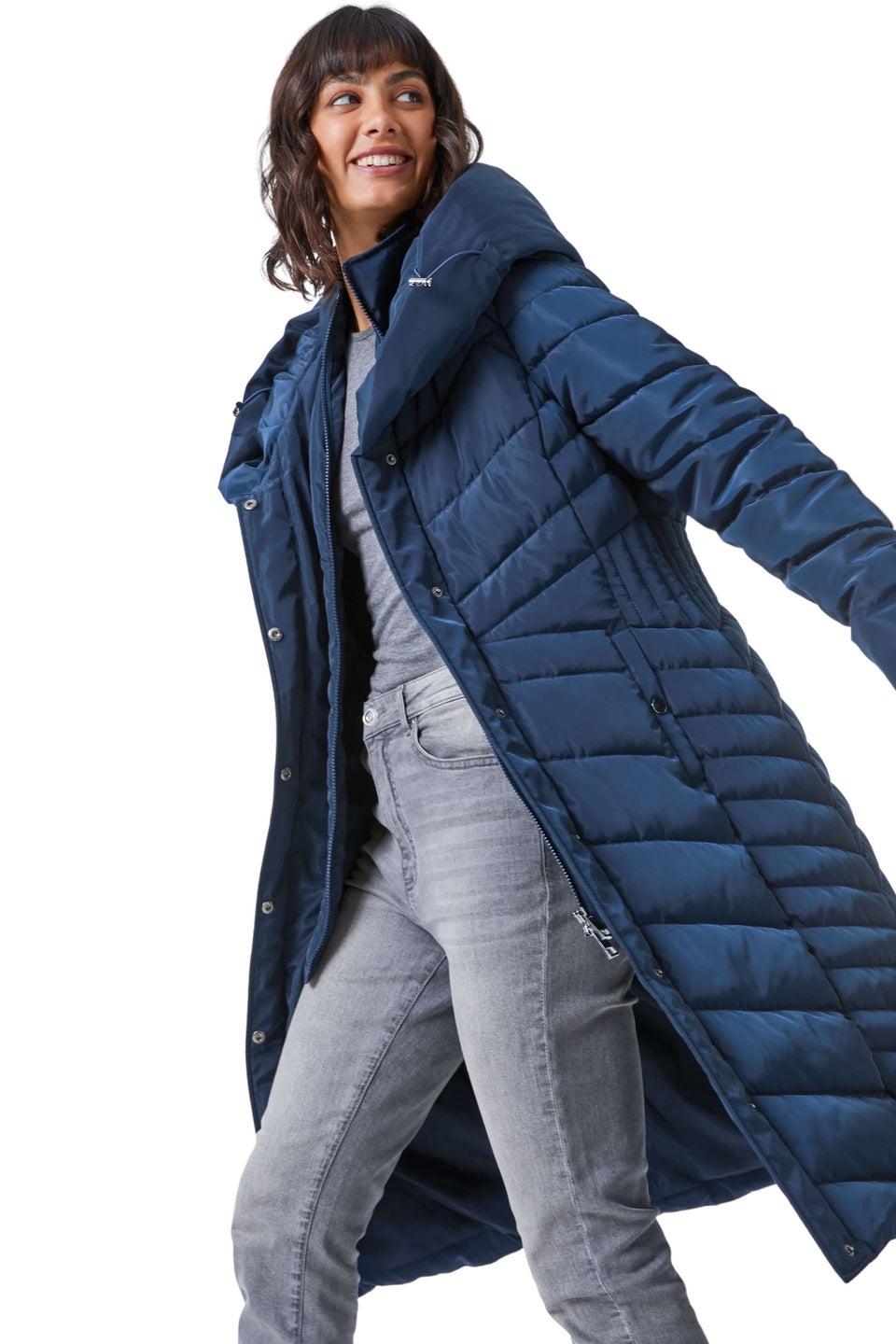 Roman Midnight Blue Hooded Quilted Coat