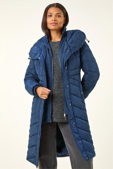 Roman Midnight Blue Hooded Quilted Coat