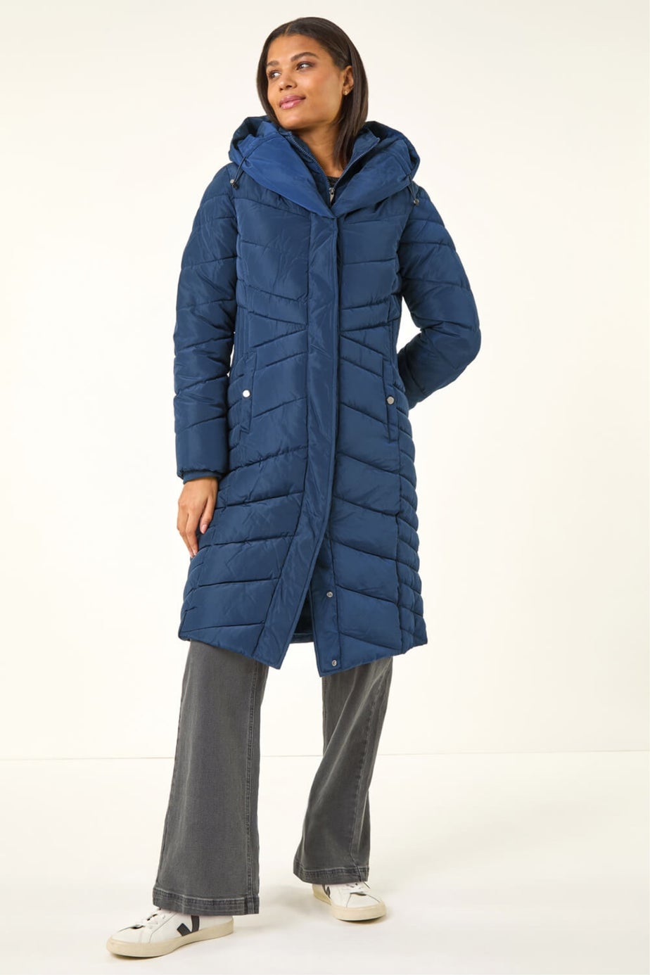 Roman Midnight Blue Hooded Quilted Coat