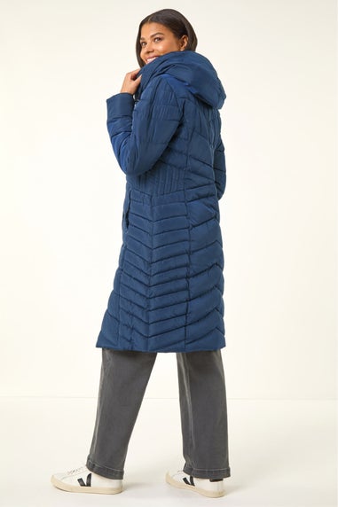Roman Midnight Blue Hooded Quilted Coat