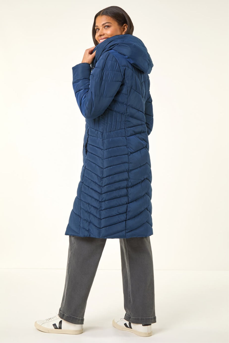 Roman Midnight Blue Hooded Quilted Coat