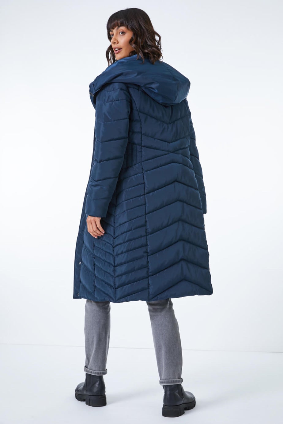 Roman Midnight Blue Hooded Quilted Coat
