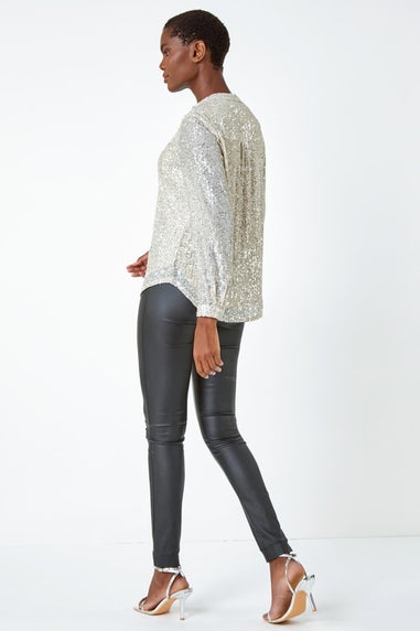 Roman Silver Embellished Sequin Stretch Blouse