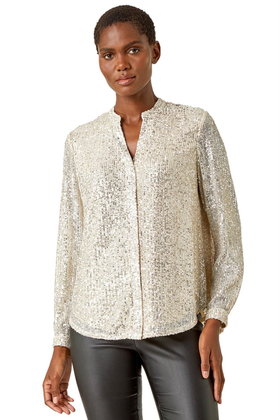 Roman Silver Embellished Sequin Stretch Blouse