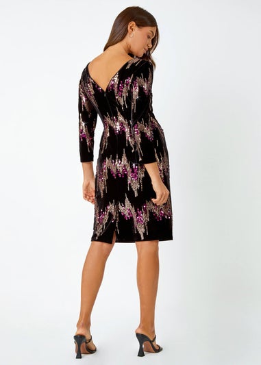 Roman Bronze Embellished Sequin Velvet Bodycon Dress