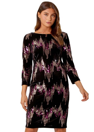 Roman Bronze Embellished Sequin Velvet Bodycon Dress