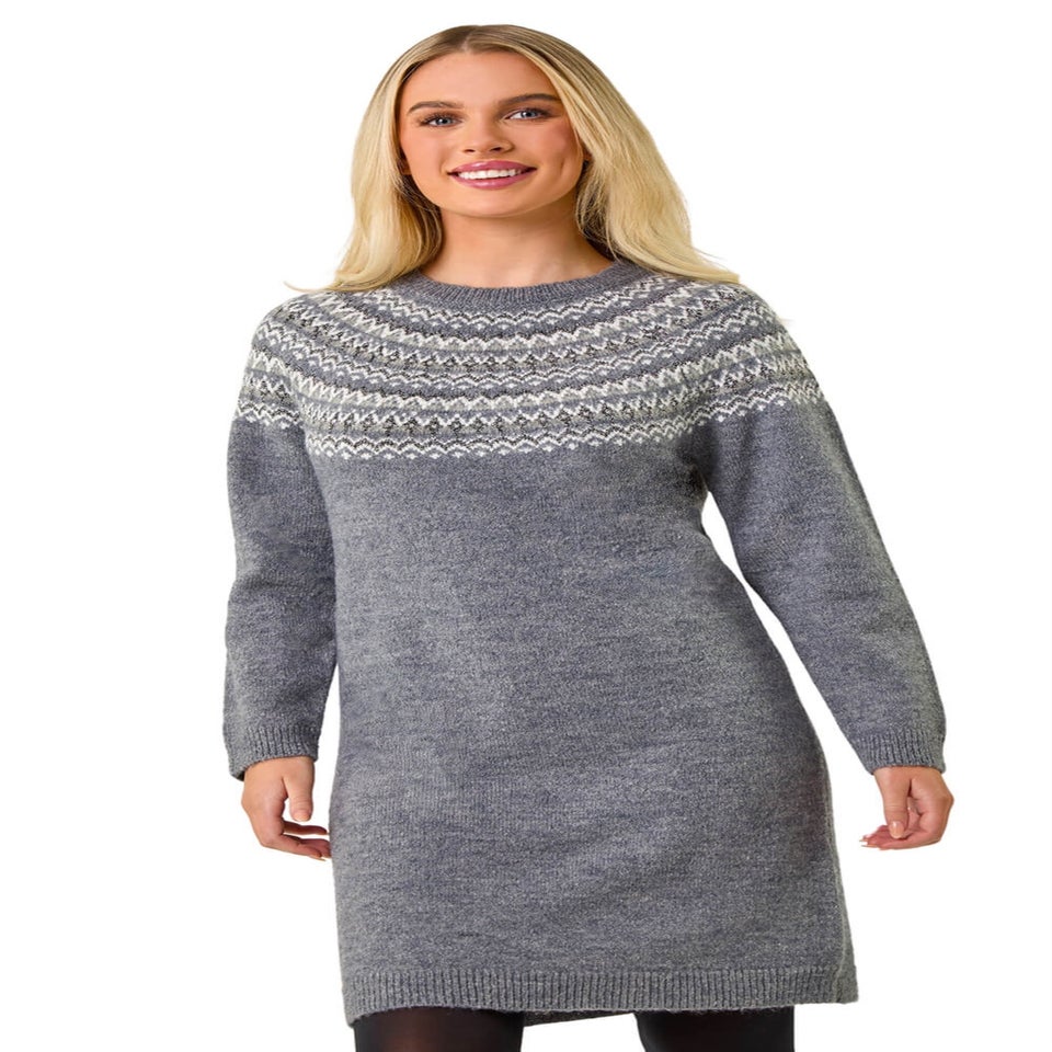 Roman Grey Petite Fairisle Knit Jumper Dress