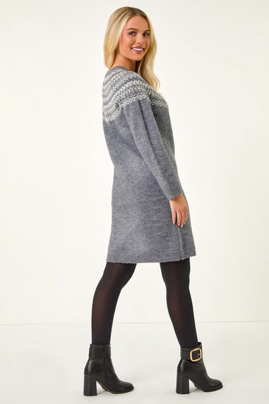 Roman Grey Petite Fairisle Knit Jumper Dress