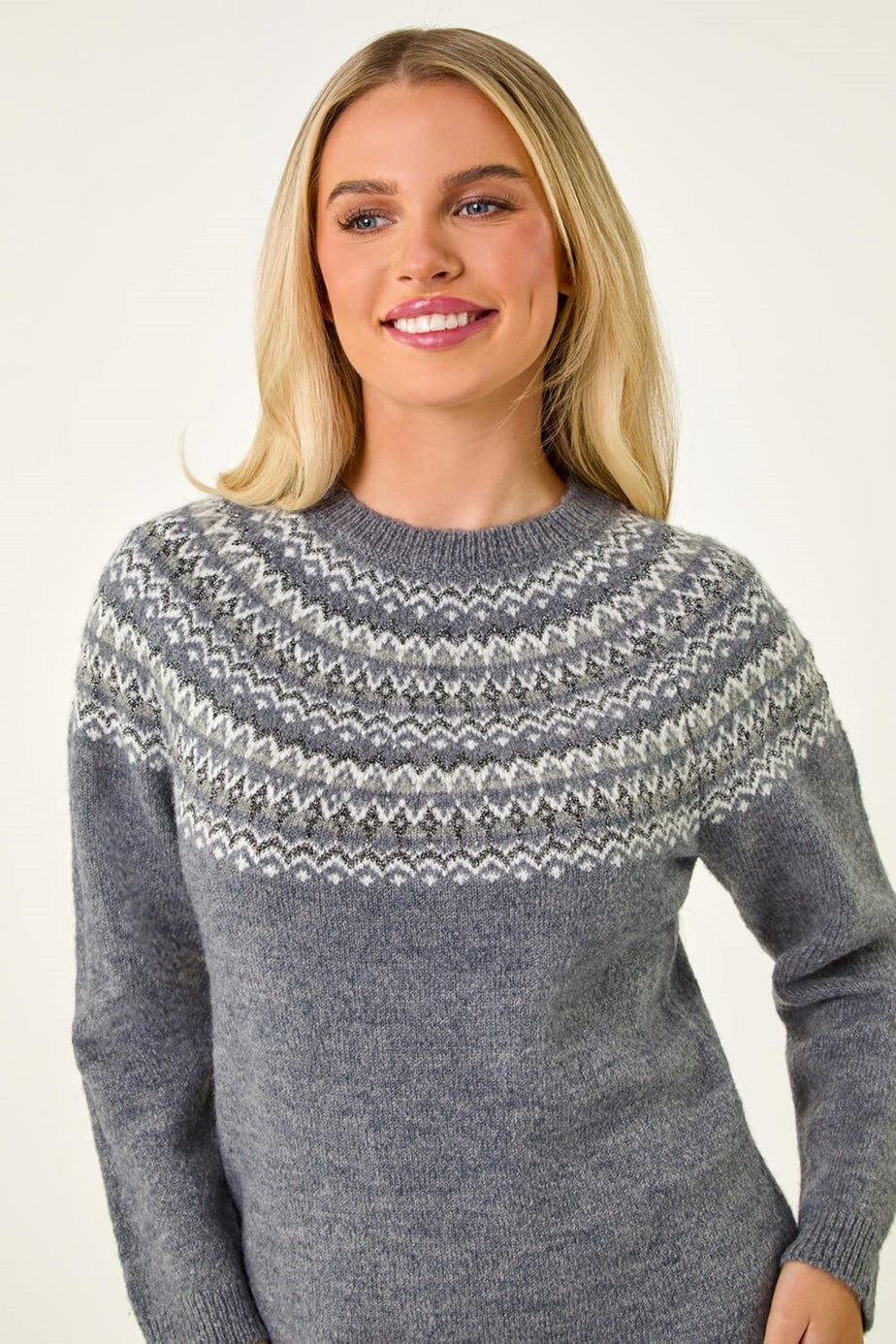 Roman Grey Petite Fairisle Knit Jumper Dress
