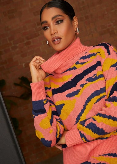 Chi Chi London Abstract Stripe Roll Neck Jumper