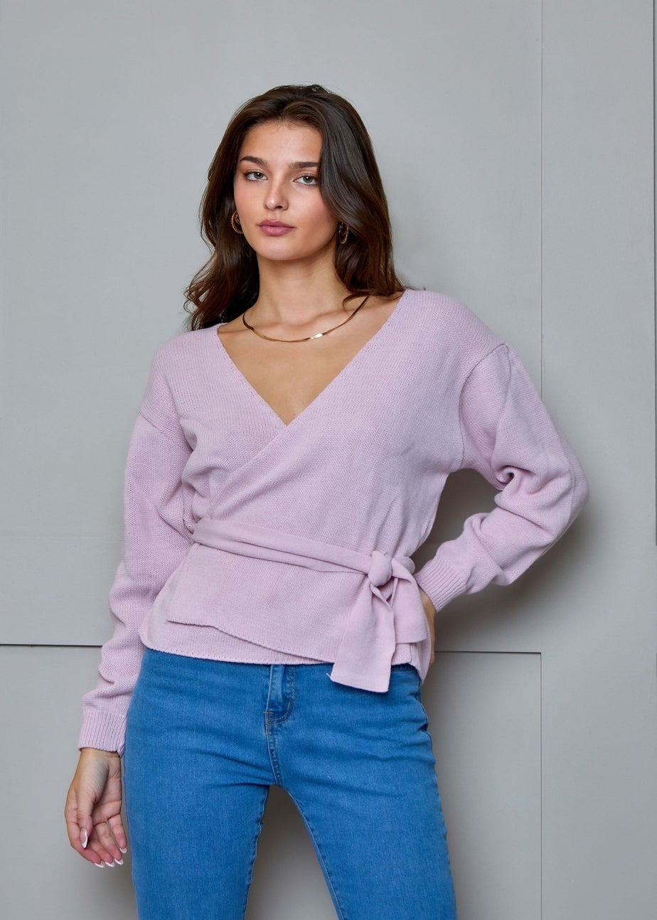 Chi Chi London Pink V Neck Wrap Jumper