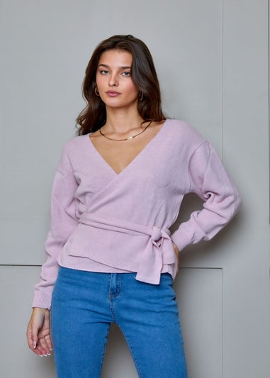 Chi Chi London Pink V Neck Wrap Jumper