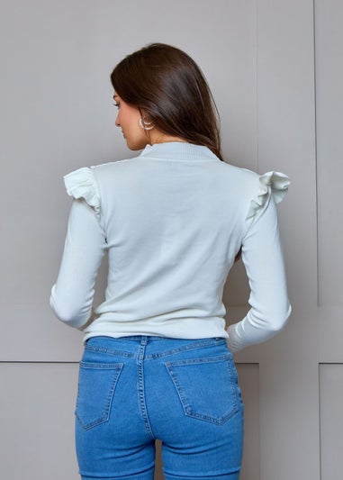 Chi Chi London White Broderie Trim Knitted Jumper