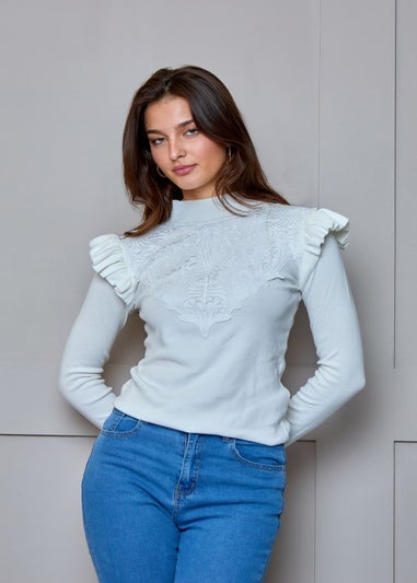 Chi Chi London White Broderie Trim Knitted Jumper