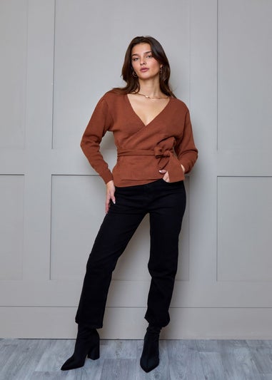 Chi Chi London Tan V Neck Wrap Jumper