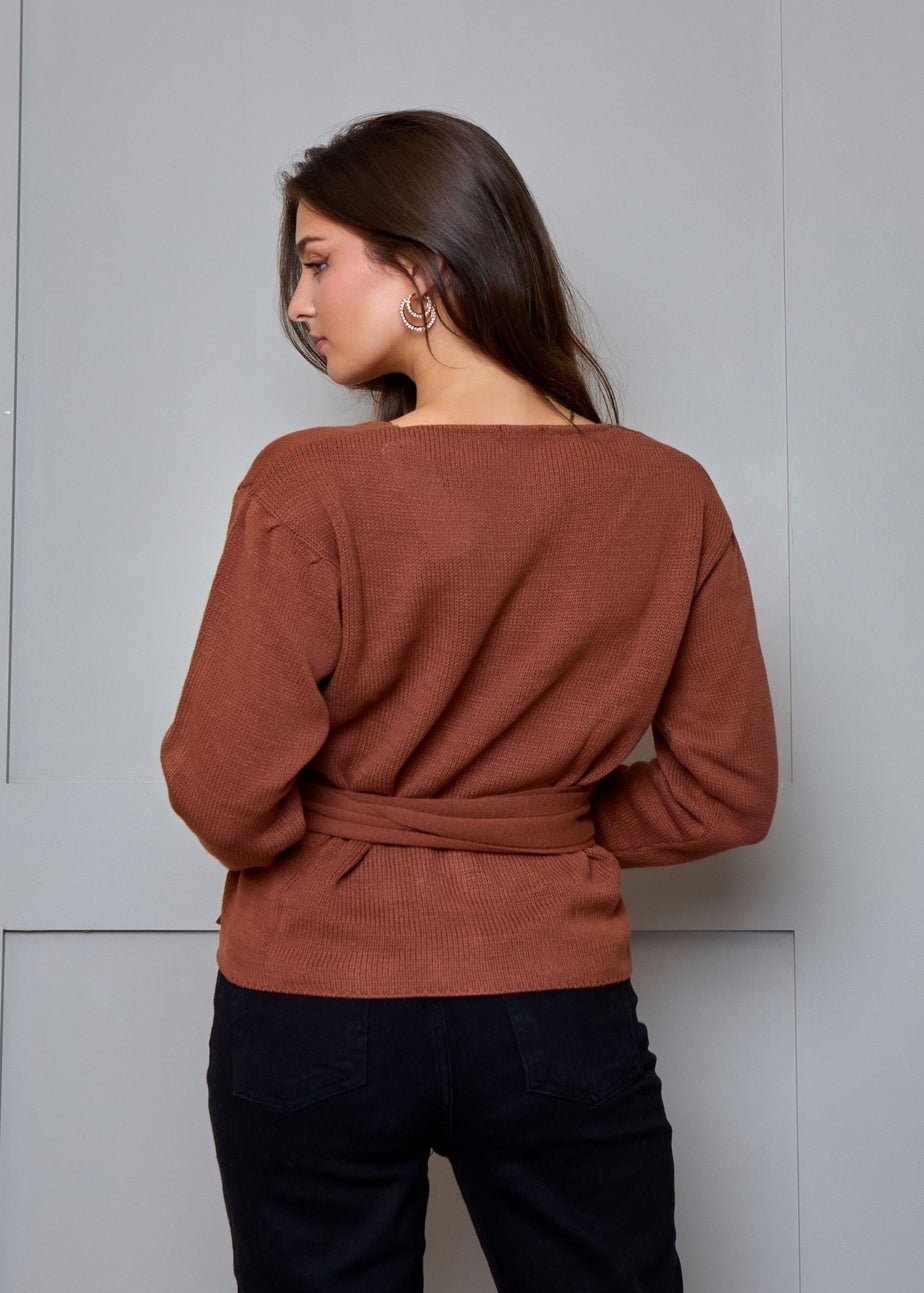 Chi Chi London Tan V Neck Wrap Jumper