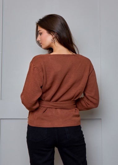 Chi Chi London Tan V Neck Wrap Jumper