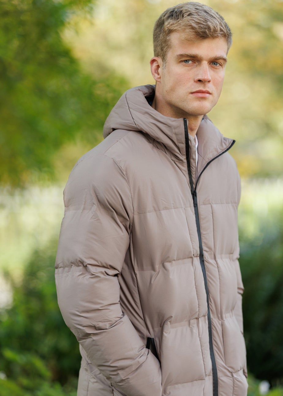 Brave Soul Taupe Longline Padded Hooded Jacket