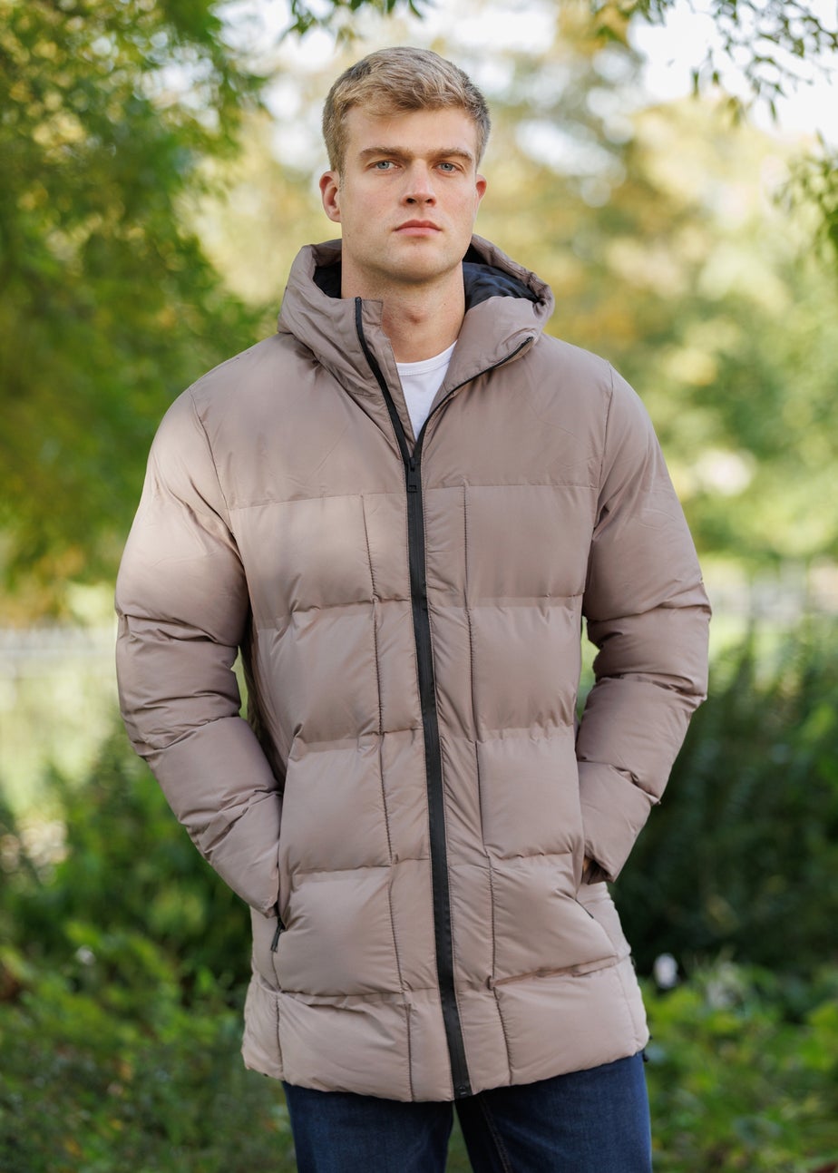Brave Soul Taupe Longline Padded Hooded Jacket