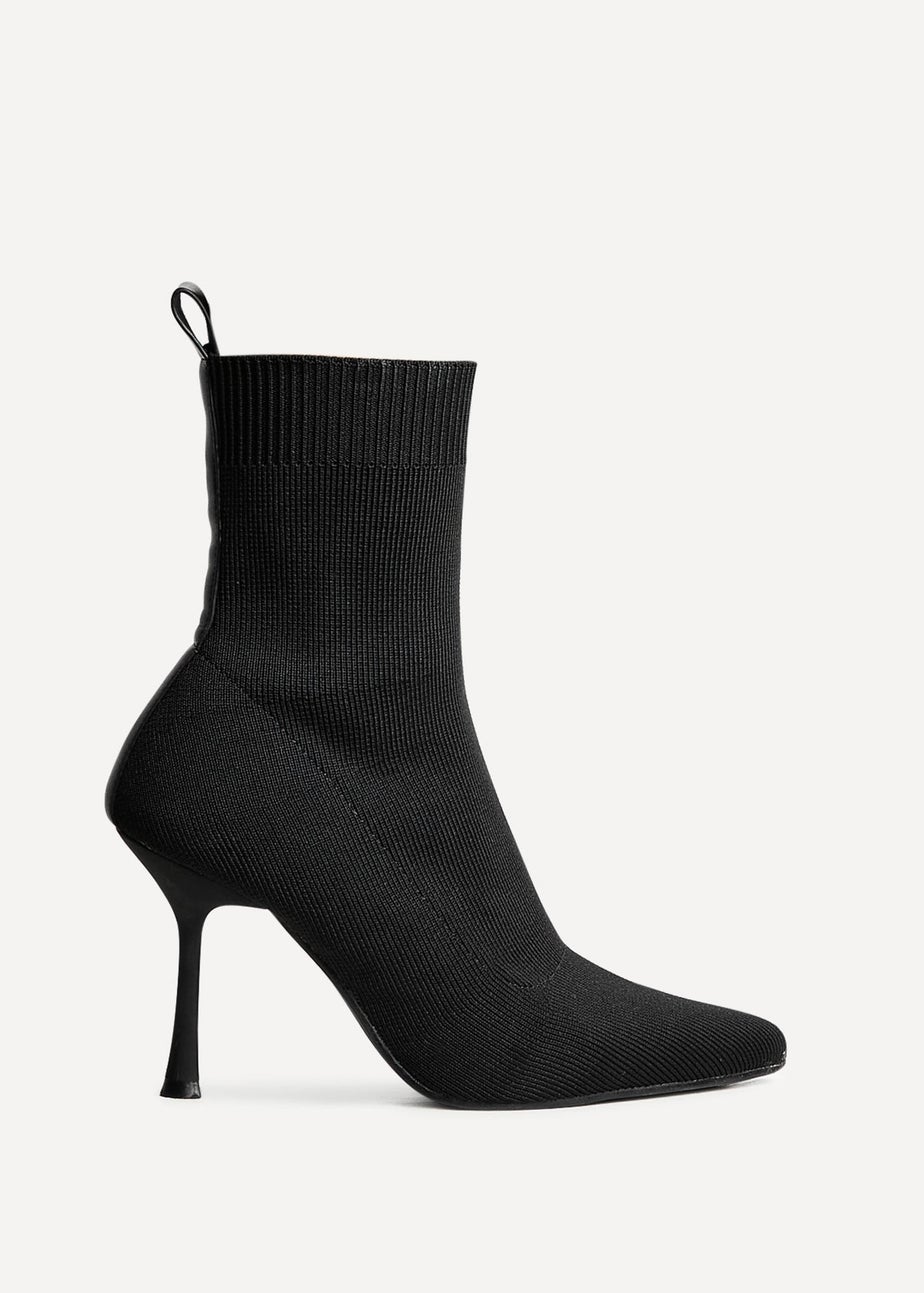 Linzi Franz Black Knit Pointed Toe Sock Boot