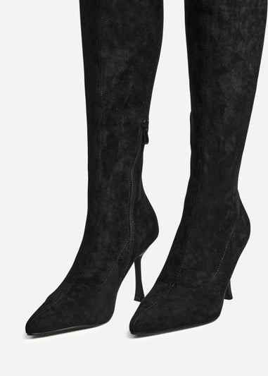 Linzi Rocky Black Suede Stretch Over The Knee Stiletto Boot