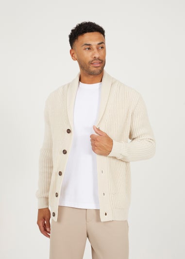 Brave Soul Ecru Shawl Neck Chunky Knit Cardigan