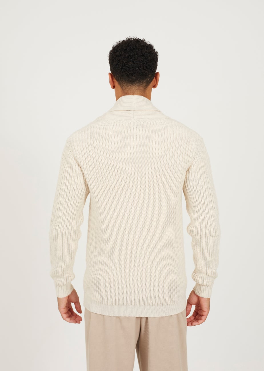 Brave Soul Ecru Shawl Neck Chunky Knit Cardigan