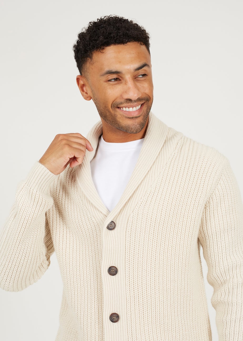 Brave Soul Ecru Shawl Neck Chunky Knit Cardigan
