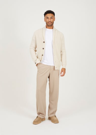 Brave Soul Ecru Shawl Neck Chunky Knit Cardigan