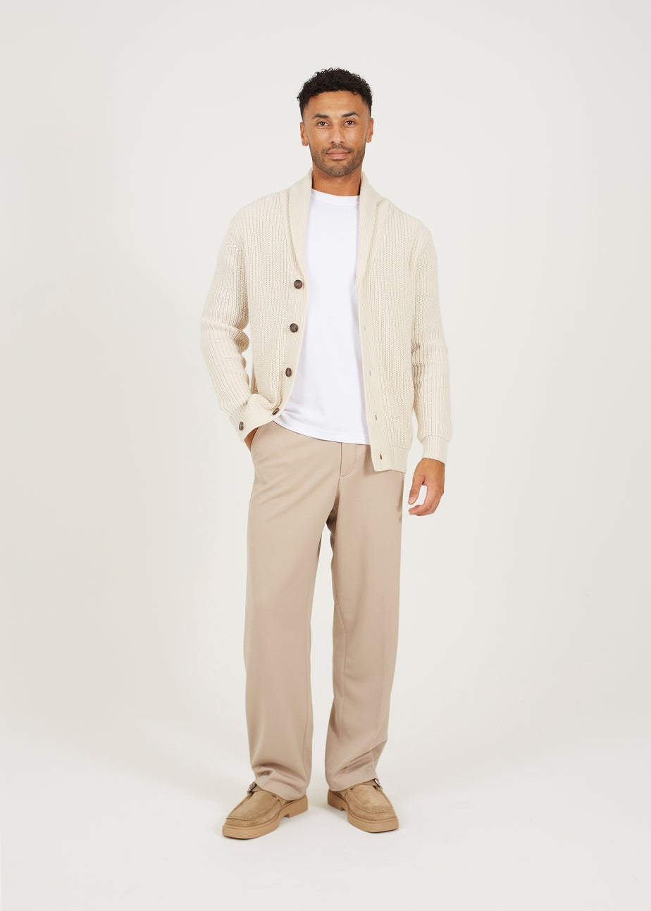 Brave Soul Ecru Shawl Neck Chunky Knit Cardigan