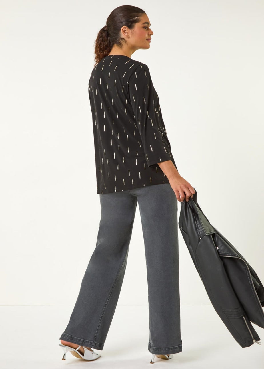 Roman Silver Dash Foil Print Pintuck Shirt