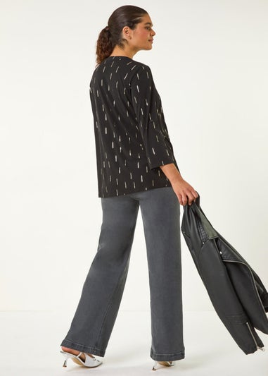 Roman Silver Dash Foil Print Pintuck Shirt