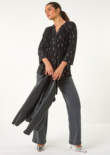 Roman Silver Dash Foil Print Pintuck Shirt