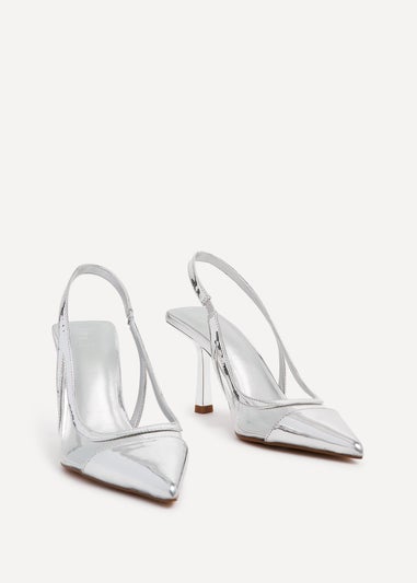Linzi Shyla Silver Metallic & Perspex Sling Back Court Heel