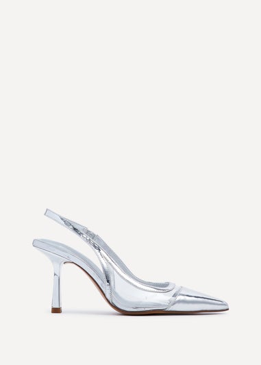 Linzi Shyla Silver Metallic & Perspex Sling Back Court Heel