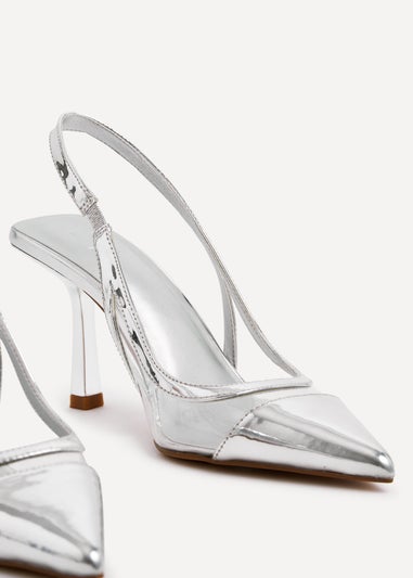 Linzi Shyla Silver Metallic & Perspex Sling Back Court Heel