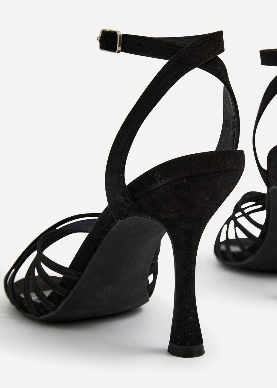Linzi Fleur Black Faux Suede Heeled Sandal