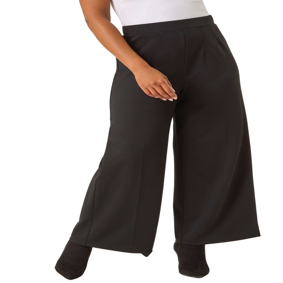 Roman Black Petite Wide Leg Ponte Stretch Trouser