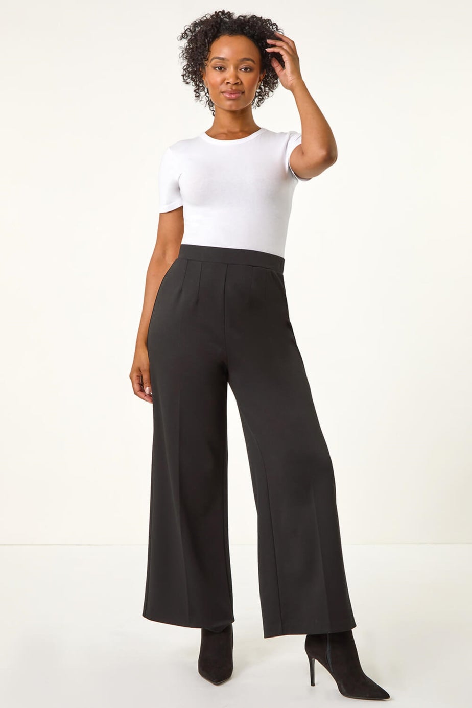 Roman Black Petite Wide Leg Ponte Stretch Trouser