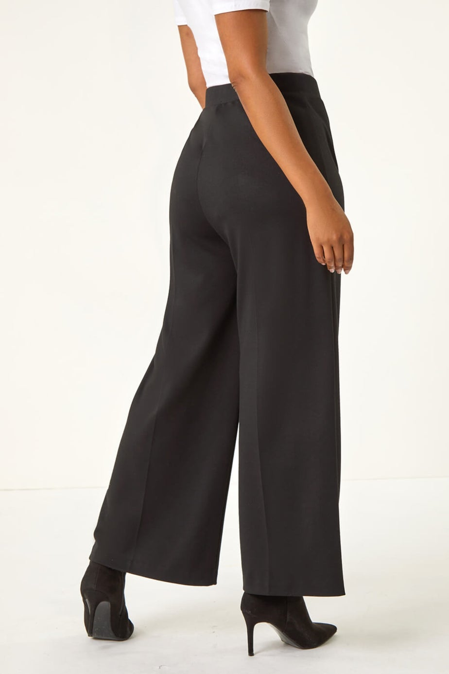 Roman Black Petite Wide Leg Ponte Stretch Trouser