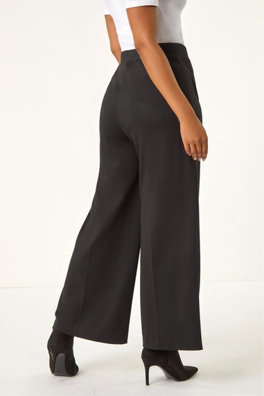 Roman Black Petite Wide Leg Ponte Stretch Trouser